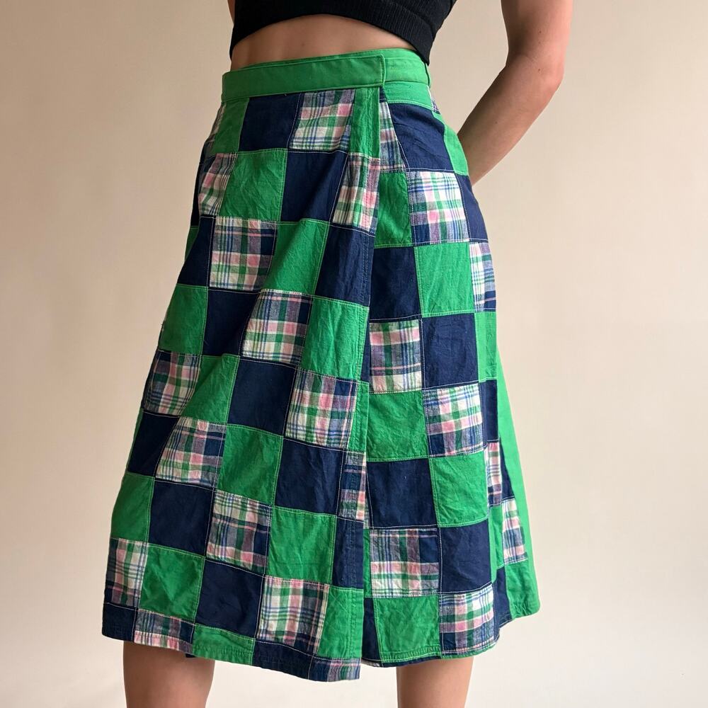 Bay Country Classics Green & Navy Patchwork Wrap Skirt - Reversible, One Size - Picture 2 of 8